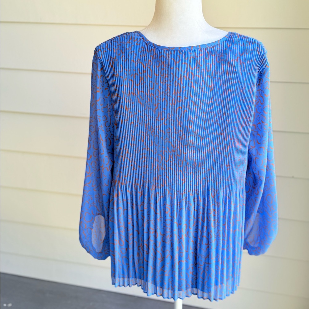 Nine West Pleated Blue 3/4 Sleeve Blouse Size Large - Picture 6 of 9
